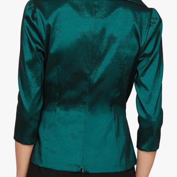 ALEX EVENING WOMENS BLOUSE, TAFFETA, DEEP GREEN, size 1X - Picture 3 of 7